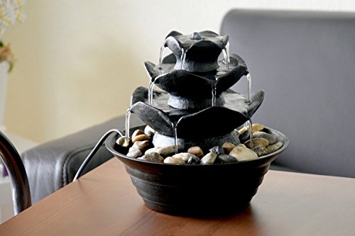 dobar 96410e Design Zimmerbrunnen aus Polyresin in Steinoptik mit Deko-Steinen, Wasserspiel mit Pumpe für innen, Kunststoff, schwarz, 22.2 x 22.2 x 20.6 cm - 4