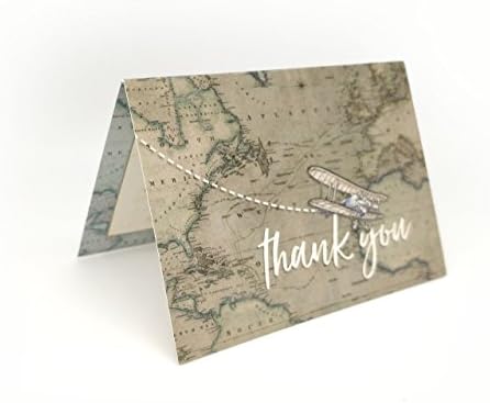 Handmade/ Hand finished 10, 5 or 1 x Mini 105mm x 74mm Vintage Travel Biplane Thank You Cards and Envelopes Map Destination Notecards Wedding Party Greeting (Stationery, Note Cards
