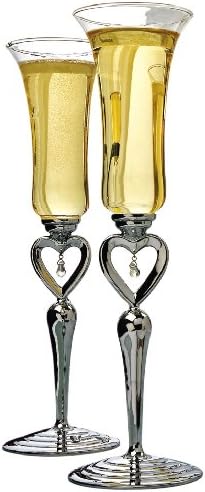 Ivy Lane Design Toasting Flutes, Heart, Silver-Tone, Set of 2