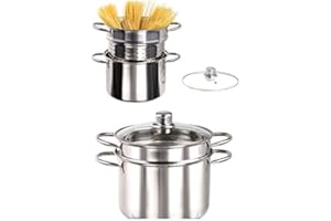 KITCHEN ARTIST Casserole à spaghettis en acier inoxydable - À induction - Avec passoire - 3 parties - Cuiseur à asperges - 6 litres - Couvercle en verre