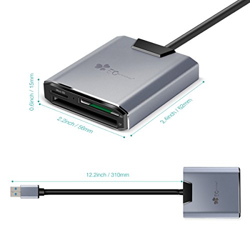 Lector de tarjetas de Aluminio Superspeed EC Technology USB 3 0 Multi Adaptador de Tarjetas de Memoria  Soporta 3 Tarjetas Simult  neamente para TF   SD   CF   SDXC   SDHC para MacBook Air Pro  iMac  Mac Mini  Microsoft Surface Pro  Lenovo - Negro