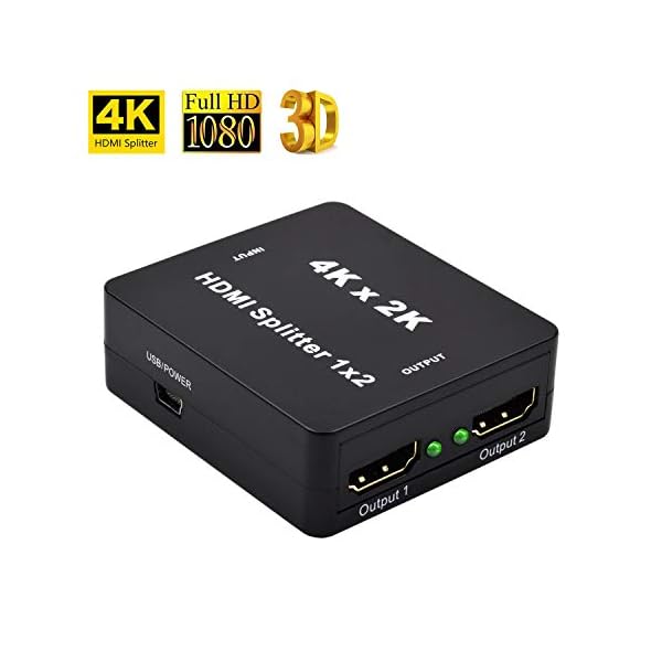 HDMI Splitter Snxiwth 4K HDMI Verteiler 1 in 2 Out Unterstützt HDCP, 4K, 3D, UHD, 1080P, HDMI Splitter 1 auf 2 für Xbox, PS4, PS3, Blu-Ray-Player, Firestick, HDTV