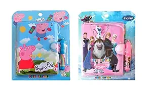 AUM Peppa Pig & Frozen Small Pocket Diary with Small Pen for Kids Cute Cartoon Stationery Set with Peppa Pig & Frozen for Sudents Kids Children Birthday Return Gift Pack of 2