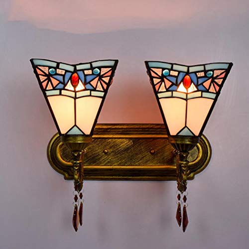 YJFFAN Im Europäischen Stil Einfache Wand Lampe Tiffany Stil Buntglas Einzel Kopf/Doppelkopf Wandleuchten Schlafzimmer Nacht Leiste Gang Balkon Kristall Klammer Licht, B