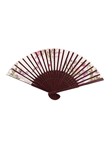 sourcingmap® Holzrahmen Blumenmuster Party Tanz Stoff Handfächer Haube Weiß - 3