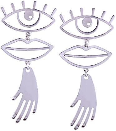 Eastever Personality Wacky Alloy Earring Stud, Funny Eyes Lip Stitching Pierced Earrings for Women - Silver
