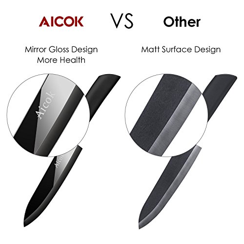 Aicok Keramikmesser Set Spiegelfläche, Küchenmesser Set Für Obst Gemüse, 2-teilig Messer und Gemüse Peeler Küchenwerkzeug Set - 5