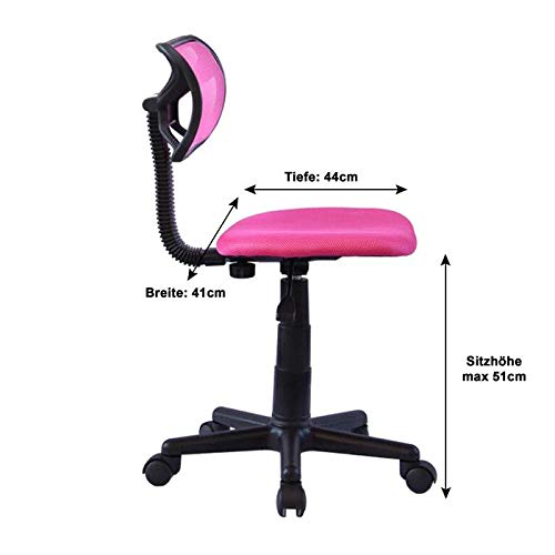 IDIMEX Chaise de Bureau pour Enfant Milan Fauteuil pivotant et Ergonomique sans accoudoirs, siège à roulettes avec Hauteur réglable, revêtement Mesh Pink
