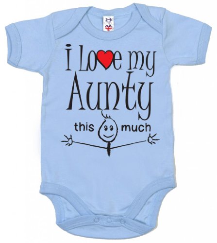 IiE, I love my Aunty this much, Baby Boy Bodysuit, 3-6m, Pale Blue