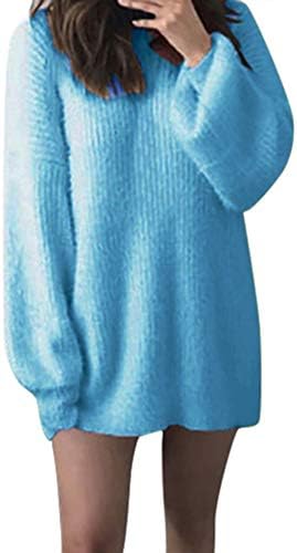 Sunday Jumpers Plus Size Long Length Sweater Solid Warm Loose Pullovers Long Sleeve Plain Casual Sweater Top Knitwear for Ladies Beige