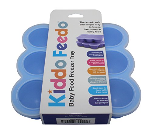 KIDDO FEEDO Silicone Baby Food Freezer Tray with Clip-on Lid Makes Storing Baby Food, Ice Cubes, Herbs, Juice & More Easy Peasy! - BPA Free - Free eBook by Author/Dietician - Lifetime Guarantee, Blue