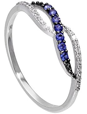 9 Karat (375) Weissgold & Saphir Unendlichkeit Wirbel Ring mit Klar CZ Kristallen 48 - 63