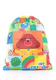 escuela infantil garabatos VEN CON LO SQUIRREL CLUB: Nuestra bolsa con cordón de Hey Duggee a Duggee y todos los amigos de lo Squirrel Club con Betty el pulpo. Happy el cocodrilo, Rolly el hipopótamo, Tag el rinoceronte y Norrie el ratón su un fondo de colorores brillantes