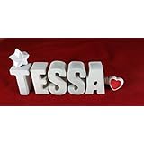 Beton, Steinguss Buchstaben 3 D Deko Schriftzug Namen TESSA als Geschenk verpackt! Ein etwas ausgefallenes Geschenk zur Geburt, Taufe, Geburtstag oder auch zu anderen Anlässen.