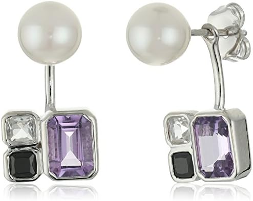 TARA Pearls 7X7.5mm Akoya Pearls, White Topaz, Amethyst and Black Spinel Jacket Sterling Silver Earring Jackets