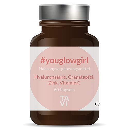 Preisvergleich Produktbild TAVI #youglowgirl Nahrungsergänzungsmittel / Veganer Komplex mit Hyaluronsäure, Antioxidantien aus Granatapfel, Vitamin C und Zink / Hautpflege von Innen / 60 Kapseln / 2 Monate Vorrat