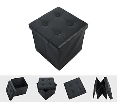 Todeco - Banc Pliant, Ottoman avec Espace de Stockage - Charge maximale: 150 kg - Matériau: Simili-cuir - Finition piquée et capitonnée, 38 x 38 x 38 cm, Noir