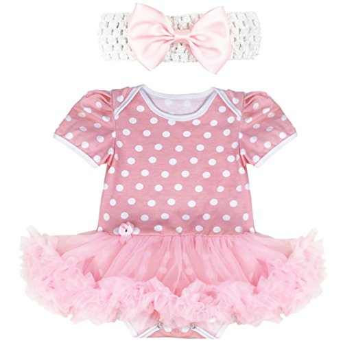 iiniim Baby Girls Newborn Infant Tutu Romper Outfit Clothing with Bowknot Hair Clips Headband Pink Polka Dots 3-6 Months