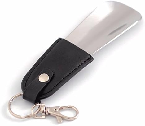 TaleeMall Stainless Steel Metal Shoe Horn with Leather Strap and Keyring (Black)