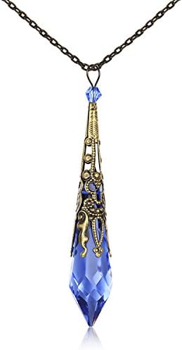 HALONA Necklaces for Women, Vintage Antique Bronze Victorian Pendant Necklace Made with SWAROVSKI Crystal Icicle, Fashion Women Necklaces,Jewelry for Women (Sapphire)