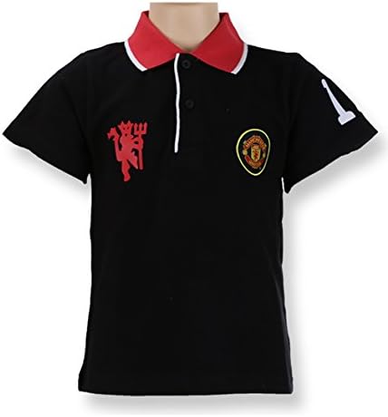 Manchester United Polo T-Shirt Collar T-Shirt Man Utd FC Childrens Size 4 To 12 Years Official New (Black, 10 Years 140cm)