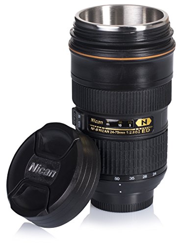VENKON – Ausdrehbarer Trinkbecher Tasse in Kameraobjektiv Design – ausdrehbar – für Kaffe, Tee, Kakao, Milch, Wasser, etc. – 0.3l, schwarz - 6