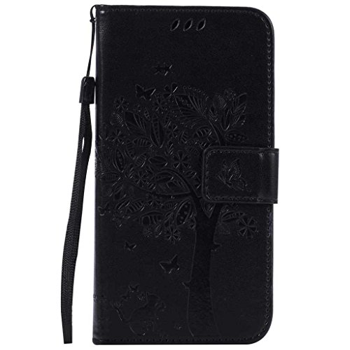 Samsung Galaxy J3 2015 Hülle [mit Frei Hartglas Displayschutzfolie], BoxTii® Ledertasche Lederhülle mit Bändselloch Kartenfächern, Kratzfeste Wickelfalz Weiche PU Leder Flip Wallet Case, Handyhülle Schutzhülle mit Rückschale Cover für Samsung Galaxy J3 2015 (#1 Schwarz) - 2