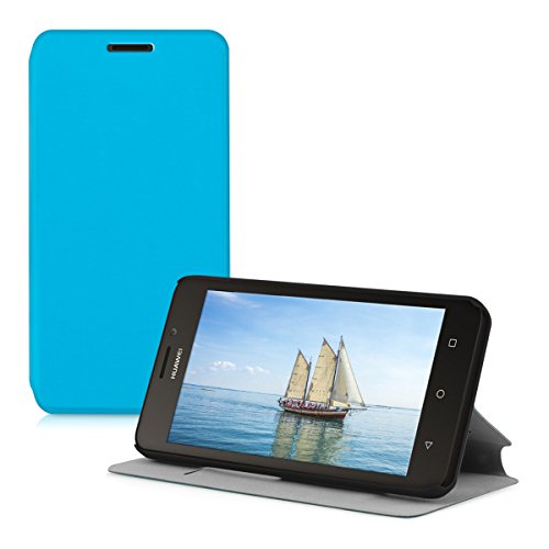 kwmobile Funda para Huawei Ascend Y635 - Carcasa  Plegable  para m  vil - Case con Tapa y  Soporte  en  Azul Claro 