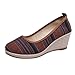 Produktbild ZIYOU Pumps Damen Runde Zehekeile Gestreifte Ethnische Müßiggänger Beiläufige Keilabsatz Einzelne Schuhe(Braun,40 EU)