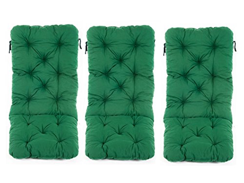 Ambientehome 3er Set Hochlehner Auflage Kissen Hanko Maxi, grün, ca 120 x 50 x 8 cm, Rückenteil ca 70 cm, Polsterauflage
