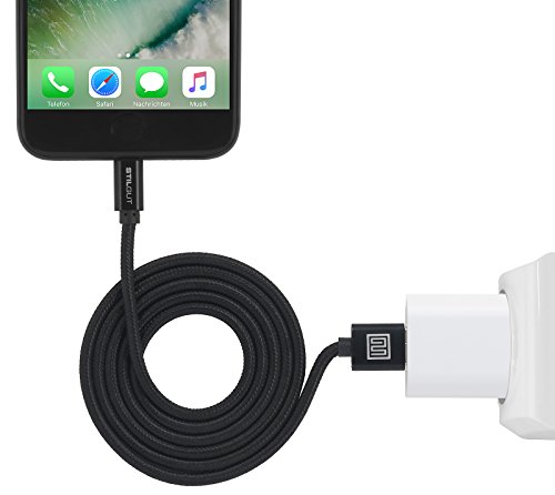 StilGut Premium Lightning Kabel, Apple MFi zertifiziertes Daten-/Ladekabel, Lightning auf USB, 1m Länge, Schwarz - 3