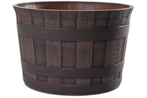 Jinfa 1 Macetero Grandes Exterior de plástico Efecto Madera | Color Castaño | Diseño Medio Barril | Ø 36 cm