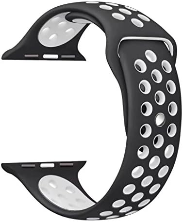 Apple Watch Band – (Black/White) 42mm Apple watch replacement band iWatch Soft Silicone Strap 38mm/42mm For Apple Watch Sport Edition Series 1, Series 2, Series 3, M/L Size (Black/White)