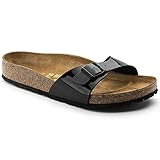 schuhe weite h damen Dämpfung Birkenstock Damen Classic Madrid Birko-Flor Pantoletten,Schwarz (Schwarz Lack), 39 EU
