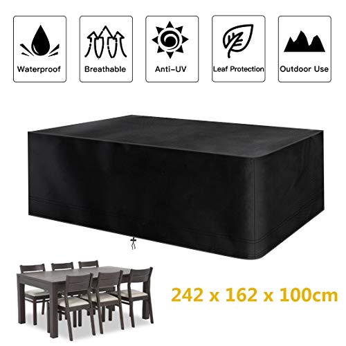 Fayttoli Funda Protectora para Muebles de jardín, Lona Impermeable 420D Oxford Cloth, para Mesa y Silla de Muebles de Exterior, 242 x 162x 100cm Negro