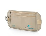 Flache Bauchtasche mit RFID-Blockierung Geldversteck Multifunktional Hüfttasche Laufgürtel Brustbeutel zum Sport Reisen Fitness oder Joggen (Beige / Braun)