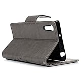 MAXFE.CO Lederhülle Leder Tasche Case Cover für Sony Xperia XZ Hülle PU Schutz Etui Schale Gray Muster Prägung Schmetterling Design Backcover Flip Cover Wallet Hardcase im Bookstyle mit Standfunktion Karteneinschub Etui Flip Case - 