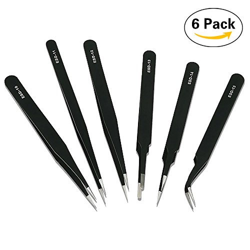 iNeith ESD Pinzetten 6 in 1 Antistatisch Pinzette Edelstahl Präzisions Reparatur Werkzeug für Computer Elektronische Reparaturen Schmuck Labor Präzisionsarbeit