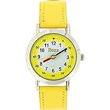 BOXX Ausgefallene, analoge Easy Read Mädchen Armbanduhr mit weißem Ziffernblatt und gelbem Textilarmband