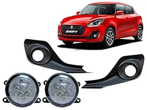 AUTOFASTERS LED Car Fog Light with Lamp Cover for Maruti Suzuki Swift 2018 (White)