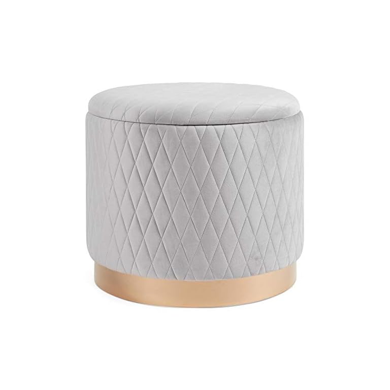 Beautify Gesteppter Aufbewahrungshocker - Grauer Samt Rund Ottomane