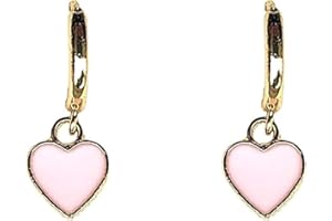ASTER ALHELÍ - Pendientes Dorados Mujer Corazón - Pendientes Juveniles Aros Pequeños chapados en Oro - Pendientes Hipoalergénicos Niña Colgantes Corazones Colores - Pendientes Originales (Rosa)