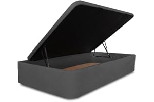 VENTADECOLCHONES.COM Ventadecolchones - Canapé Modelo Serena Gran Capacidad Apertura Lateral tapizado en Tela Antimanchas Gris Antracita Medidas 90 x 190 cm con Tapa en Tejido 3D