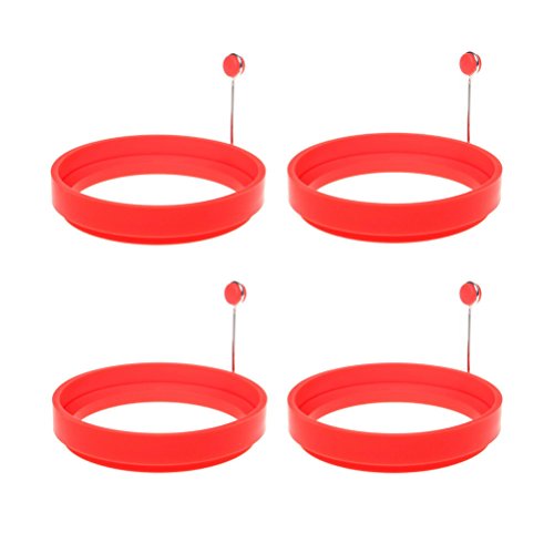 SUMAJU - Set di 4 stampi rotondi antiaderenti in silicone, per cottura pancake e uova Red