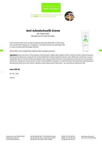 Anti-Achselschweiß-Creme mit Teebaumöl, Schafgarbe, Salbei 100 ml - 2