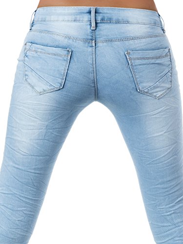 L851 Damen Jeans Hose Hüfthose Damenjeans Hüftjeans Röhrenjeans Röhrenhose Röhre, Größen:36 (S), Farben:Hellblau - 