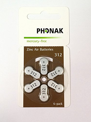 Phonak 312 Mercury Free Hearing Aid Battery x60 Cells (10 packets) by KEEPHEARING LTD