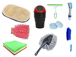 SACRED Microfiber 3 Towel, 2 Magic Tablet, 1 Gloves, Glass Wiper, AC Cleaner, Carpet Brush, Car Dustbin 250 GSM (Pack of 12)