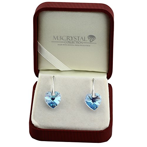 15 Farben Ohrringe mit Kristallen von Swarovski in geprüfter Qualität von M3Crystal Ohrringe Silber 925 Stein Herz 14mm Ohrringe Nickelfrei Damen, Schmuck für Damen Modeschmuck