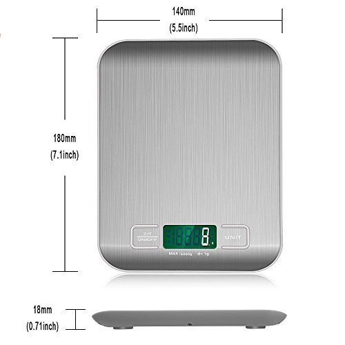VersionTech Edelstahl Optik Multifunktionelle Digitale Küchenwaage Haushaltswaage mit Hoher Präzision bis zu 1g Maximalgewicht 5kg – Grau - 6
